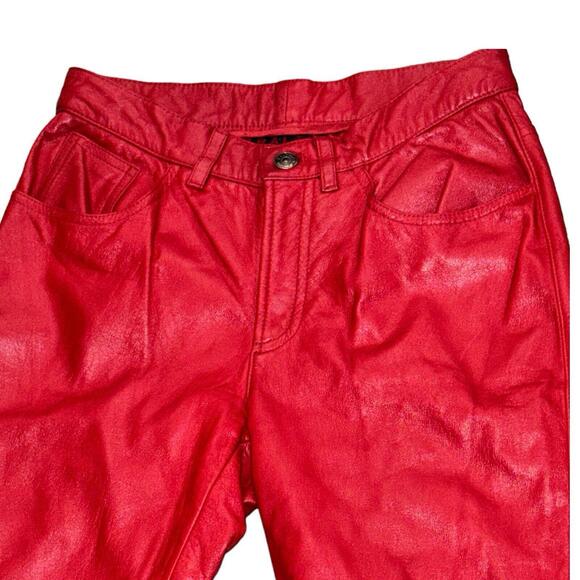 Vintage Ralph Lauren Red Leather 5 Pocket Straight Leg Mid Rise Jeans Sz 2 - Picture 2 of 7